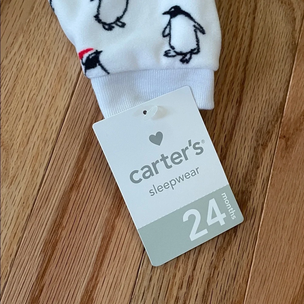 Carter's Bodysuit Footie Baby Girl 24M White Black Penguin Print One Piece NWT - Picture 3 of 7